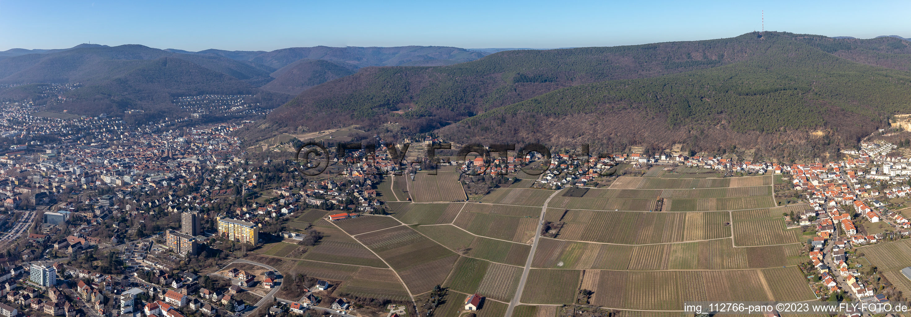 Panorama Perspektive der Weinbergs- Landschaft im Ortsteil Haardt in Neustadt an der Weinstraße im Bundesland Rheinland-Pfalz, Deutschland