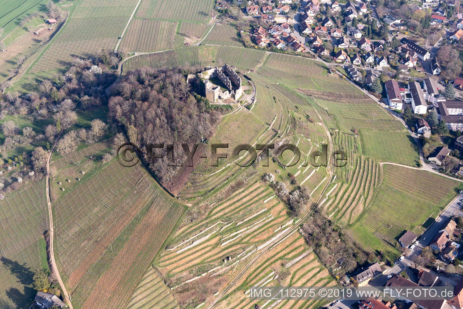 Luftbild von Burgruine Staufen in Staufen im Breisgau im Bundesland Baden-Württemberg, Deutschland