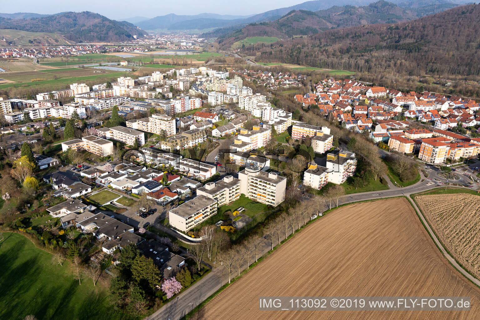 Siedlungsgebiet und Infrastruktur in Denzlingen im Bundesland Baden-Württemberg, Deutschland