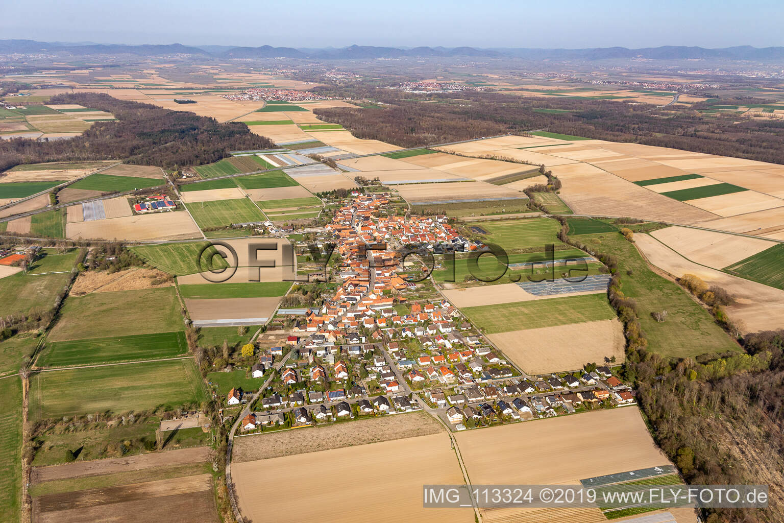 Drohnenbild von Erlenbach bei Kandel im Bundesland Rheinland-Pfalz, Deutschland