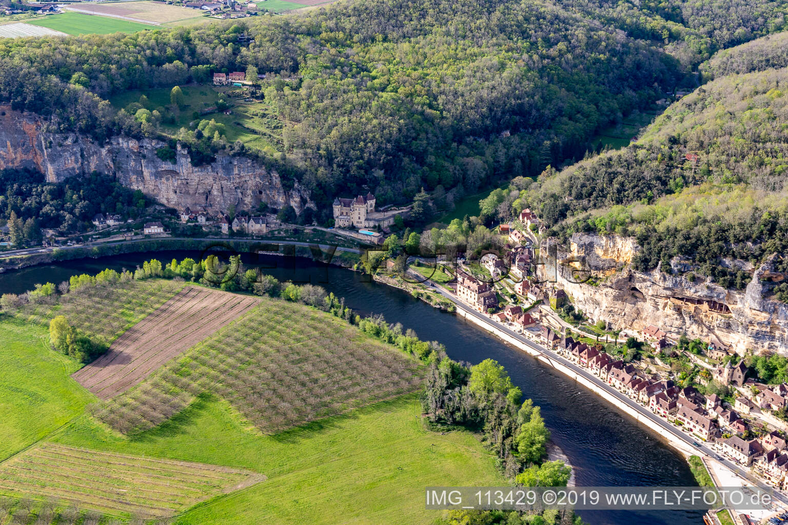 La Roque-Gageac im Bundesland Dordogne, Frankreich aus der Luft