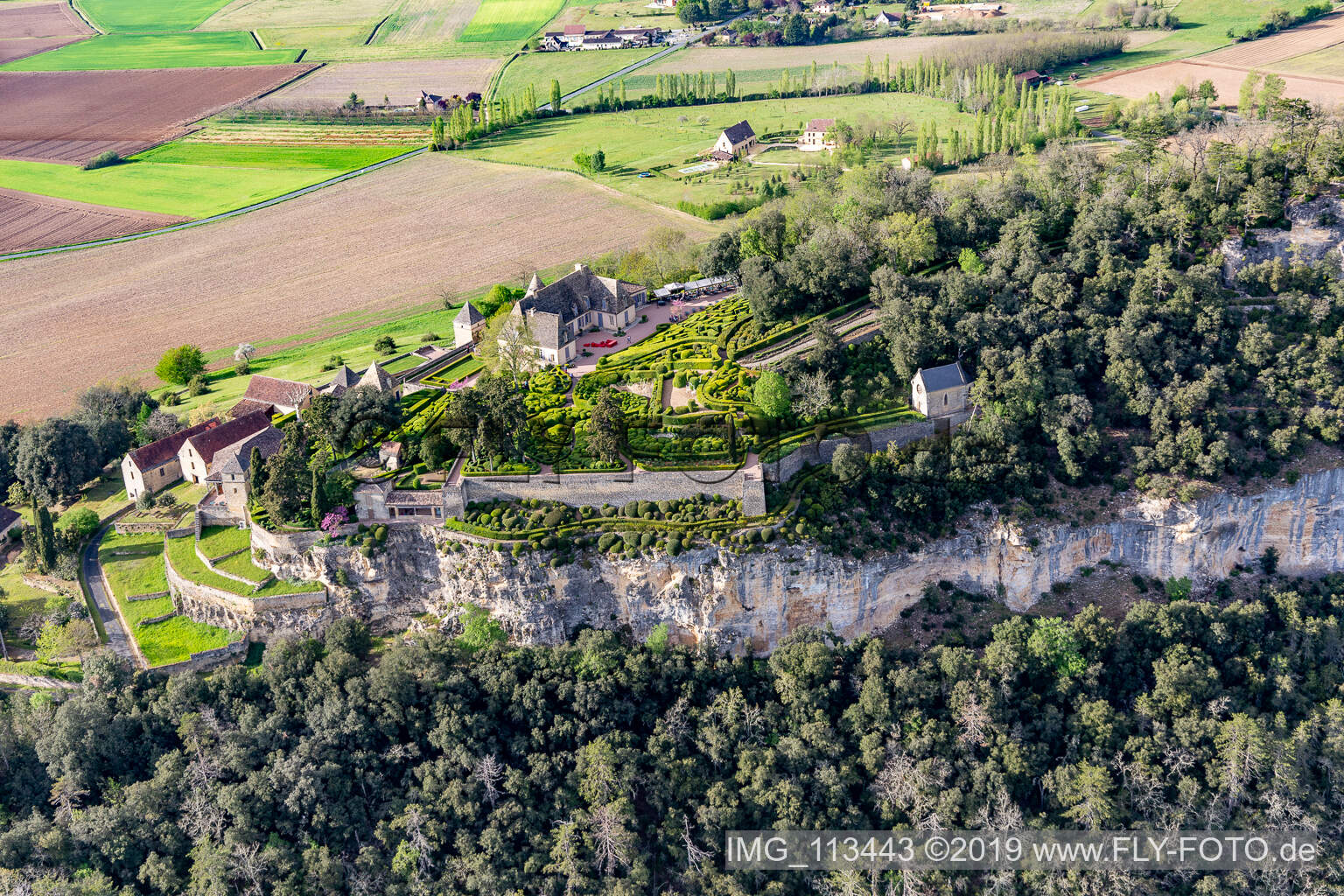 Luftaufnahme von Jardins de Marqueyssac in Vézac im Bundesland Dordogne, Frankreich