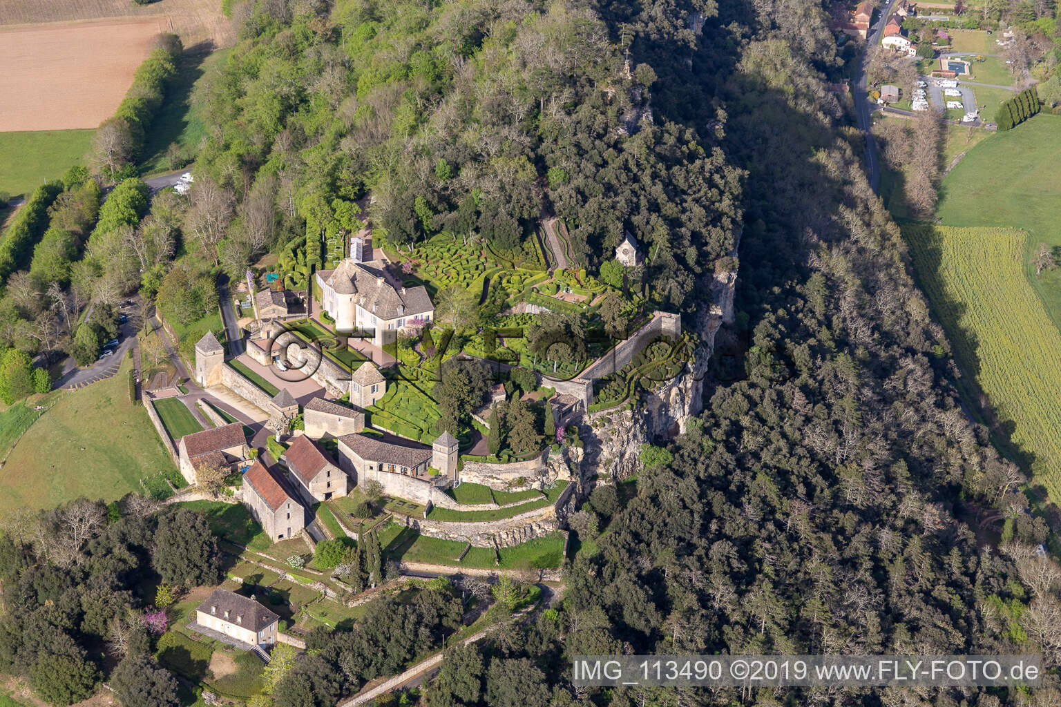 Jardins de Marqueyssac in Vézac im Bundesland Dordogne, Frankreich aus der Luft