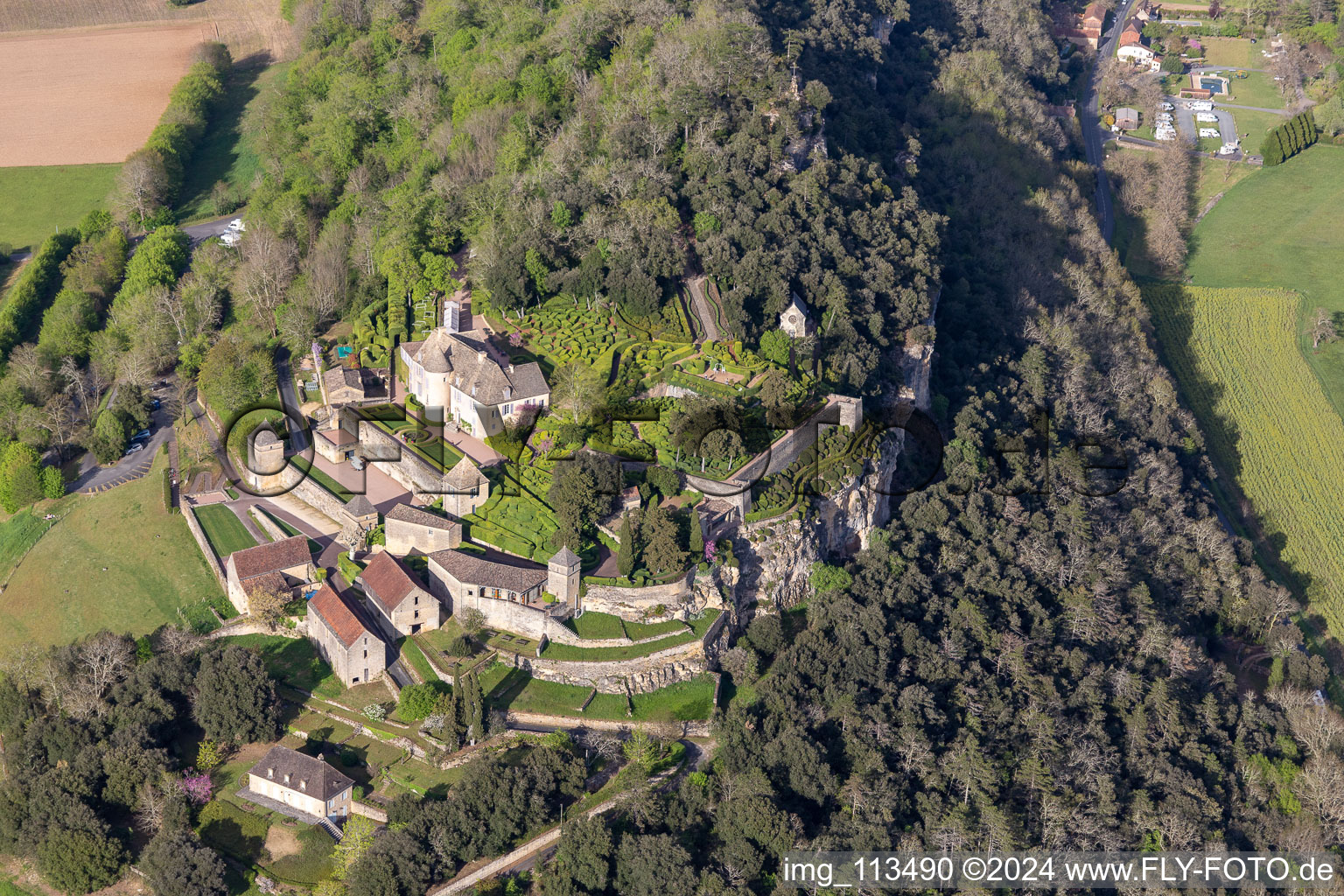 Jardins de Marqueyssac in Vézac im Bundesland Dordogne, Frankreich aus der Luft