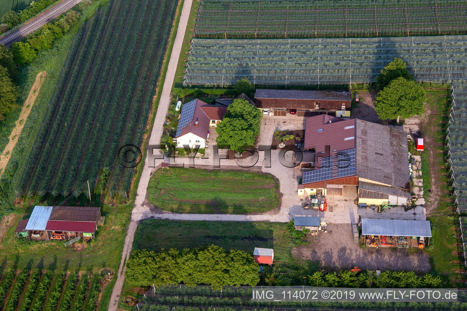 Obst- und Spagelhof Gensheimer in Steinweiler im Bundesland Rheinland-Pfalz, Deutschland von oben