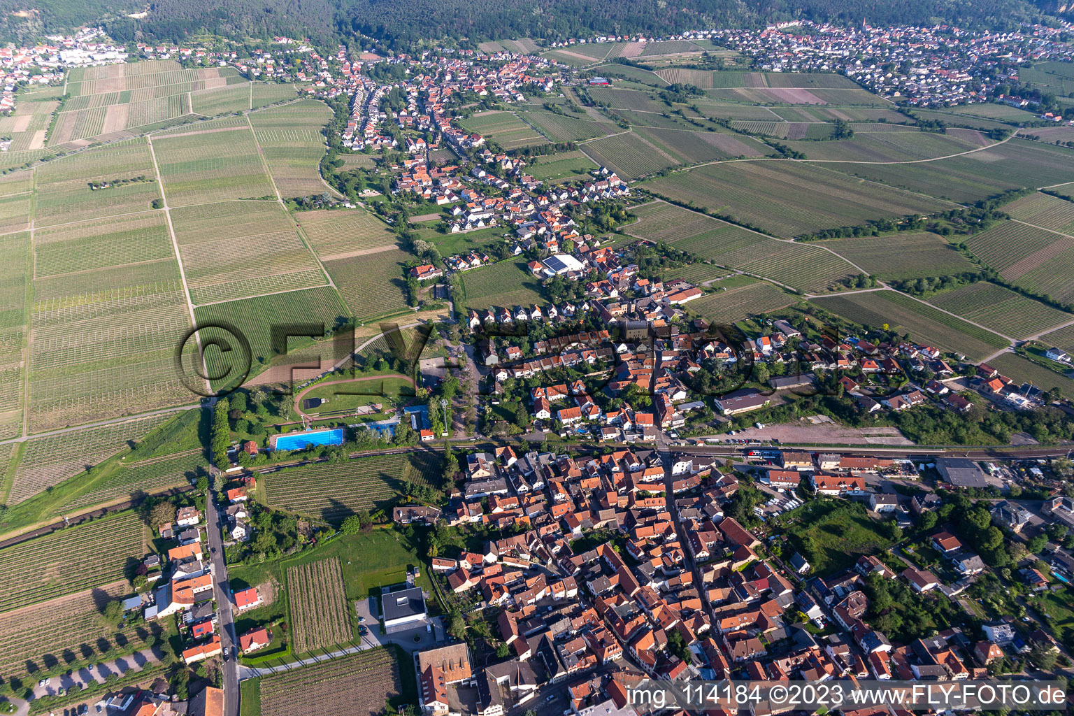 Luftaufnahme von Ortsteil Mußbach in Neustadt an der Weinstraße im Bundesland Rheinland-Pfalz, Deutschland