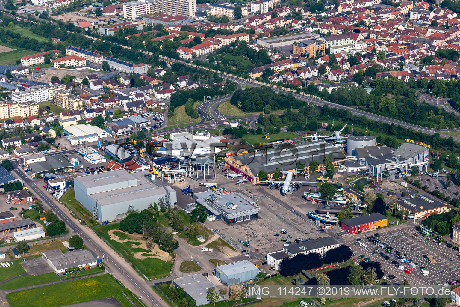 Luftbild von Technikmuseum in Speyer im Bundesland Rheinland-Pfalz, Deutschland