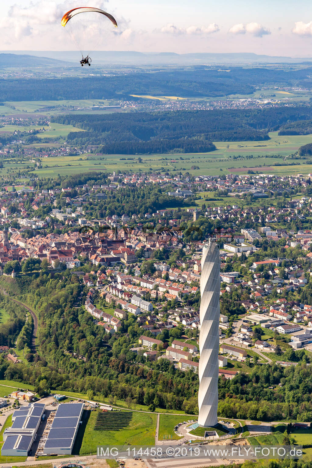 Thyssen-Krupp Testturm für Aufzüge in Rottweil im Bundesland Baden-Württemberg, Deutschland