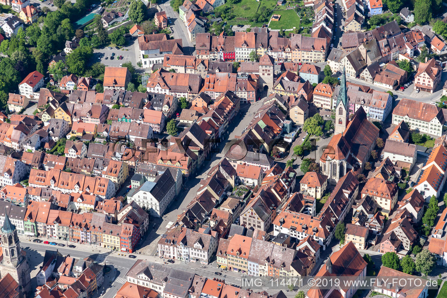 Luftbild von Altstadtbereich und Innenstadtzentrum in Rottweil im Bundesland Baden-Württemberg, Deutschland