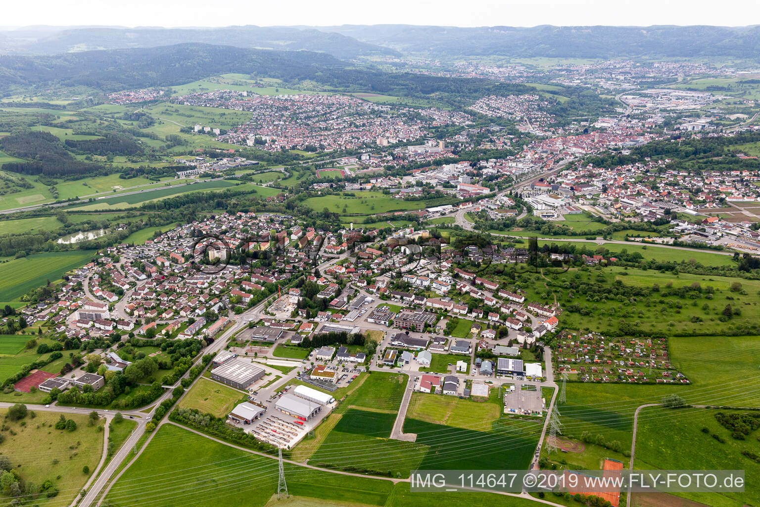 Schrägluftbild von Balingen im Bundesland Baden-Württemberg, Deutschland