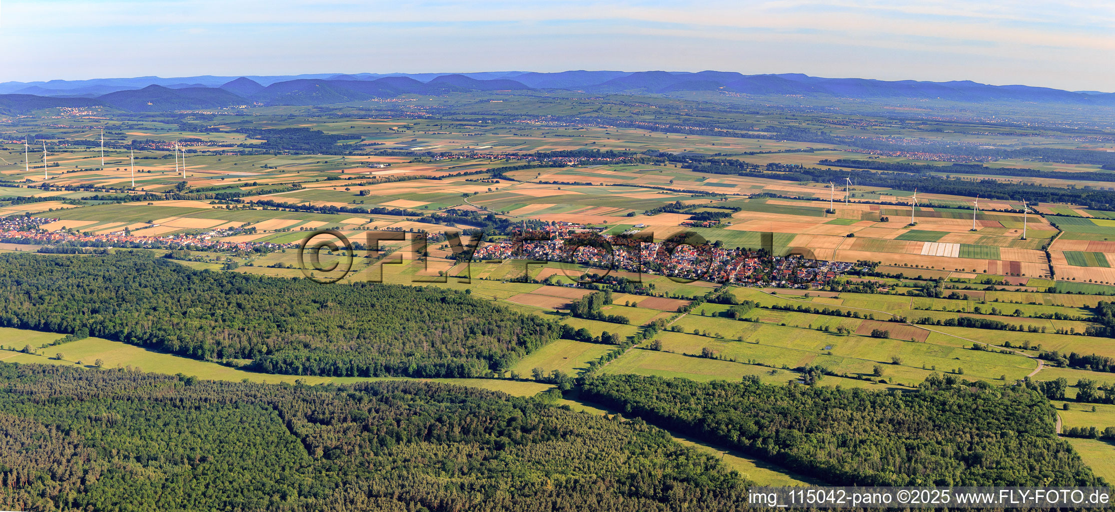 Panorama von Süden in Minfeld im Bundesland Rheinland-Pfalz, Deutschland