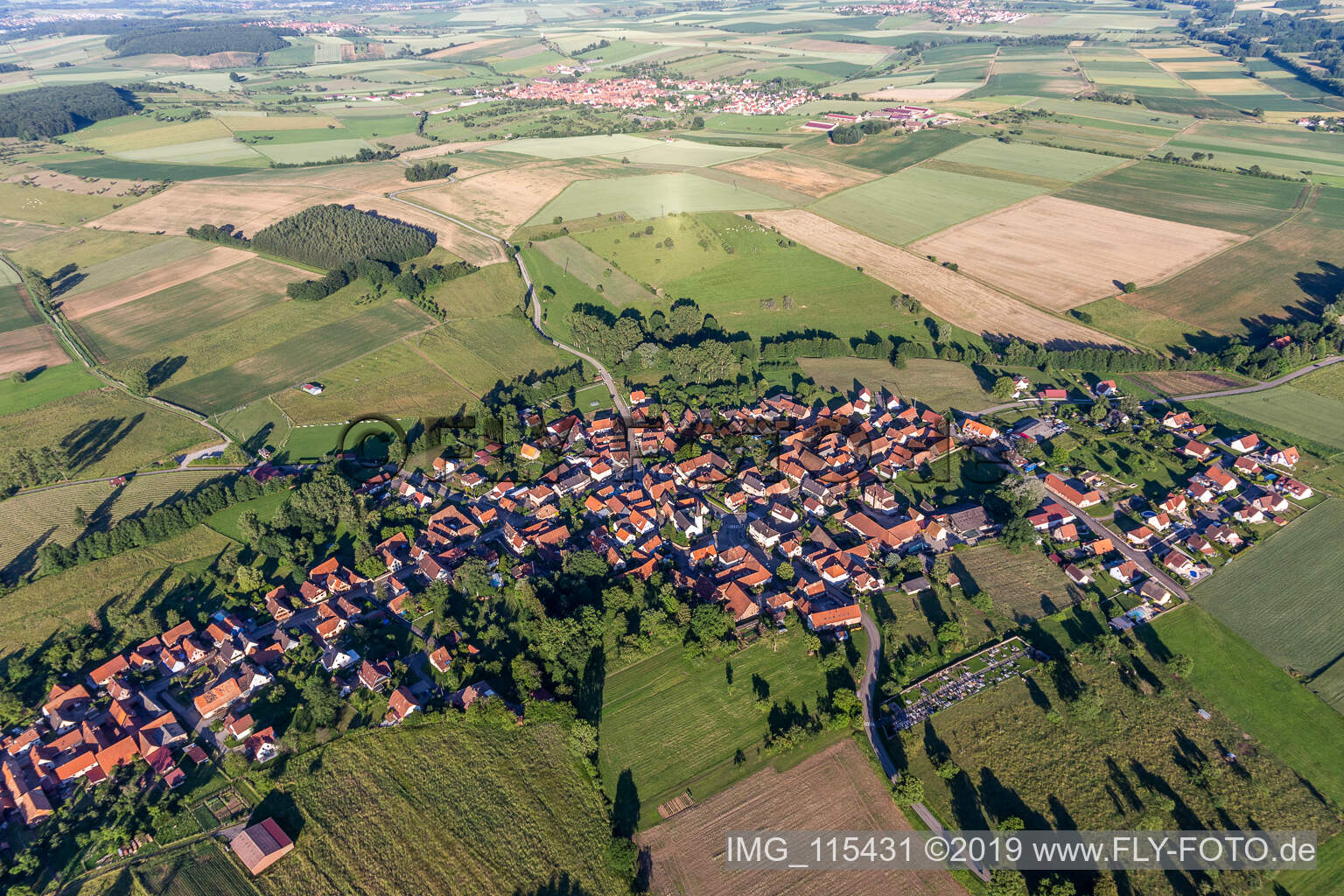 Mulhausen im Bundesland Bas-Rhin, Frankreich aus der Vogelperspektive