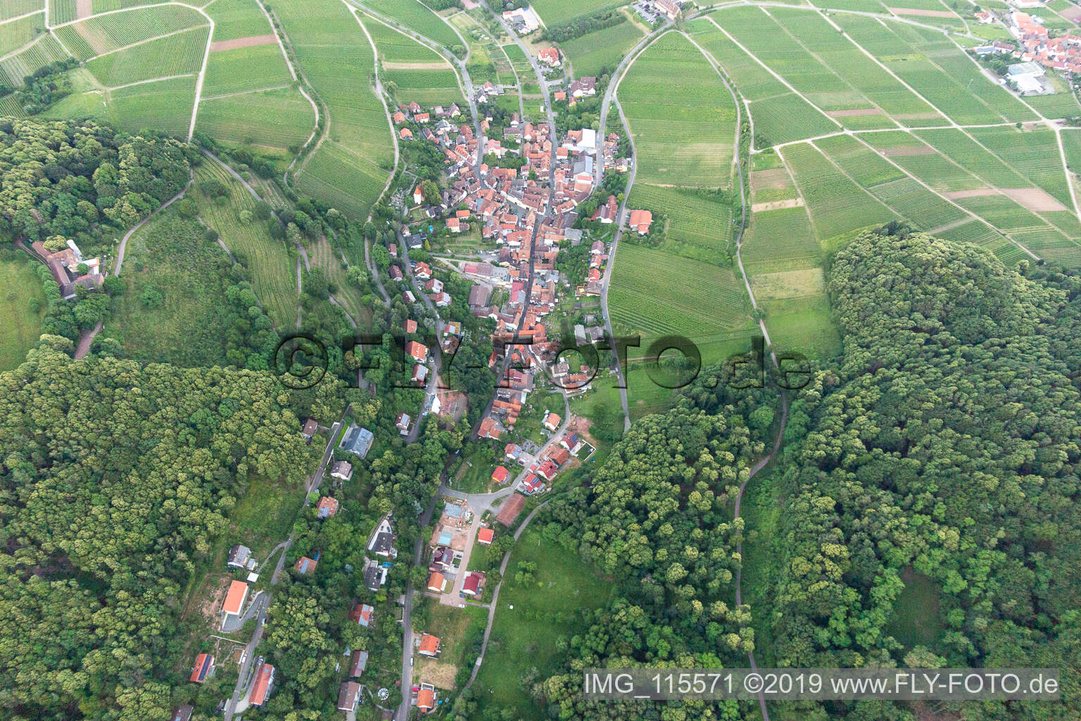 Leinsweiler im Bundesland Rheinland-Pfalz, Deutschland aus der Drohnenperspektive