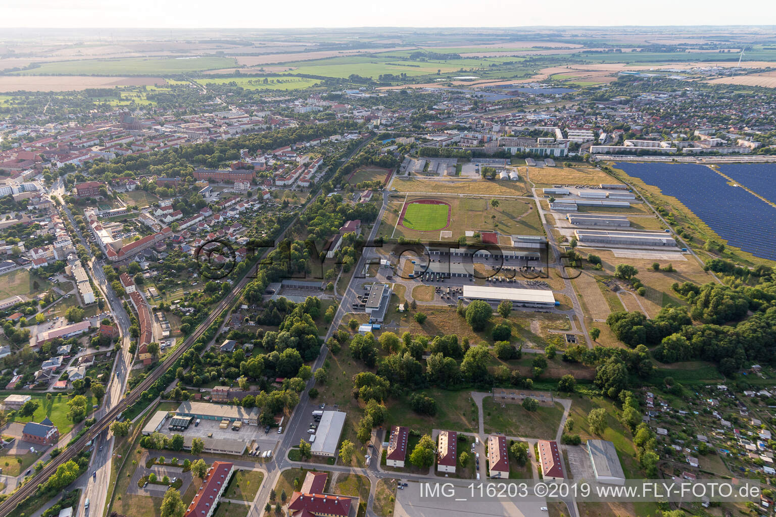 Luftbild von Uckermarkkaserne in Prenzlau im Bundesland Brandenburg, Deutschland