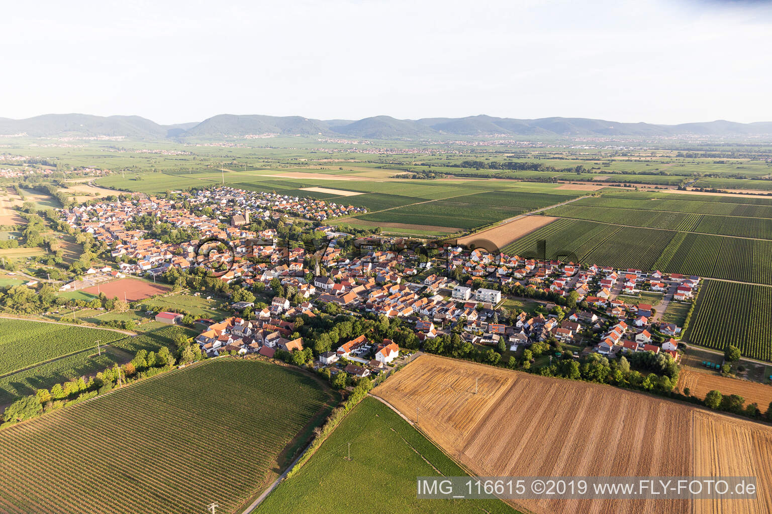 Schrägluftbild von Essingen im Bundesland Rheinland-Pfalz, Deutschland