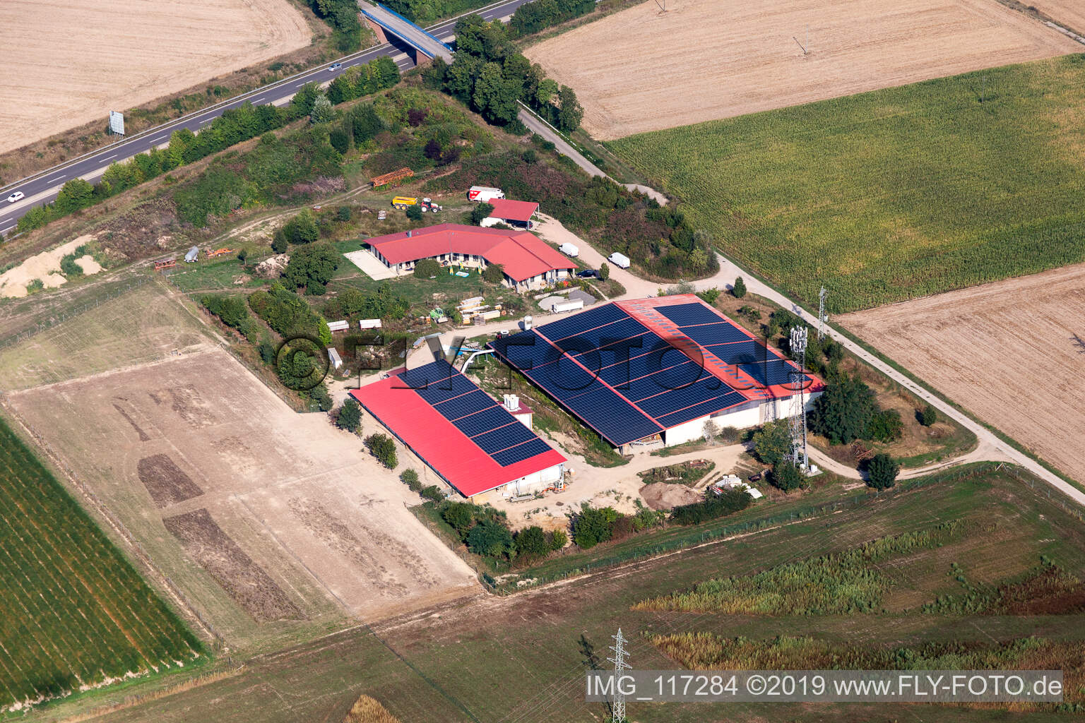 Luftaufnahme von Eierfarm in Erlenbach bei Kandel im Bundesland Rheinland-Pfalz, Deutschland