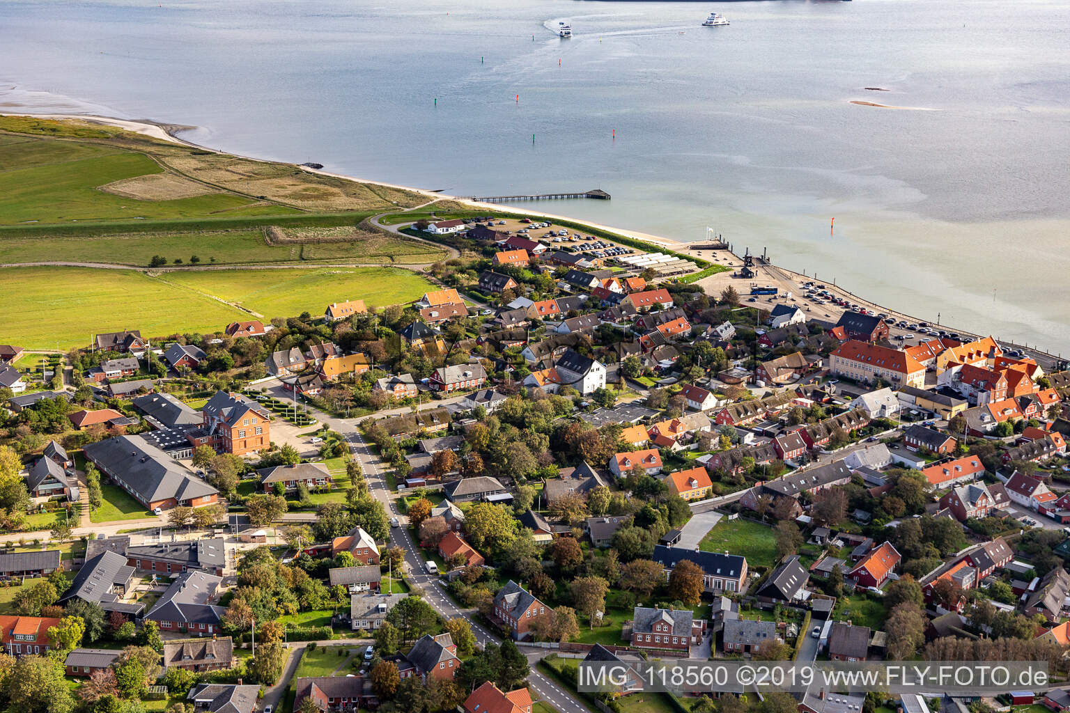 Luftbild von Nordby færgehavn, Fährhafen im Bundesland Syddanmark, Dänemark