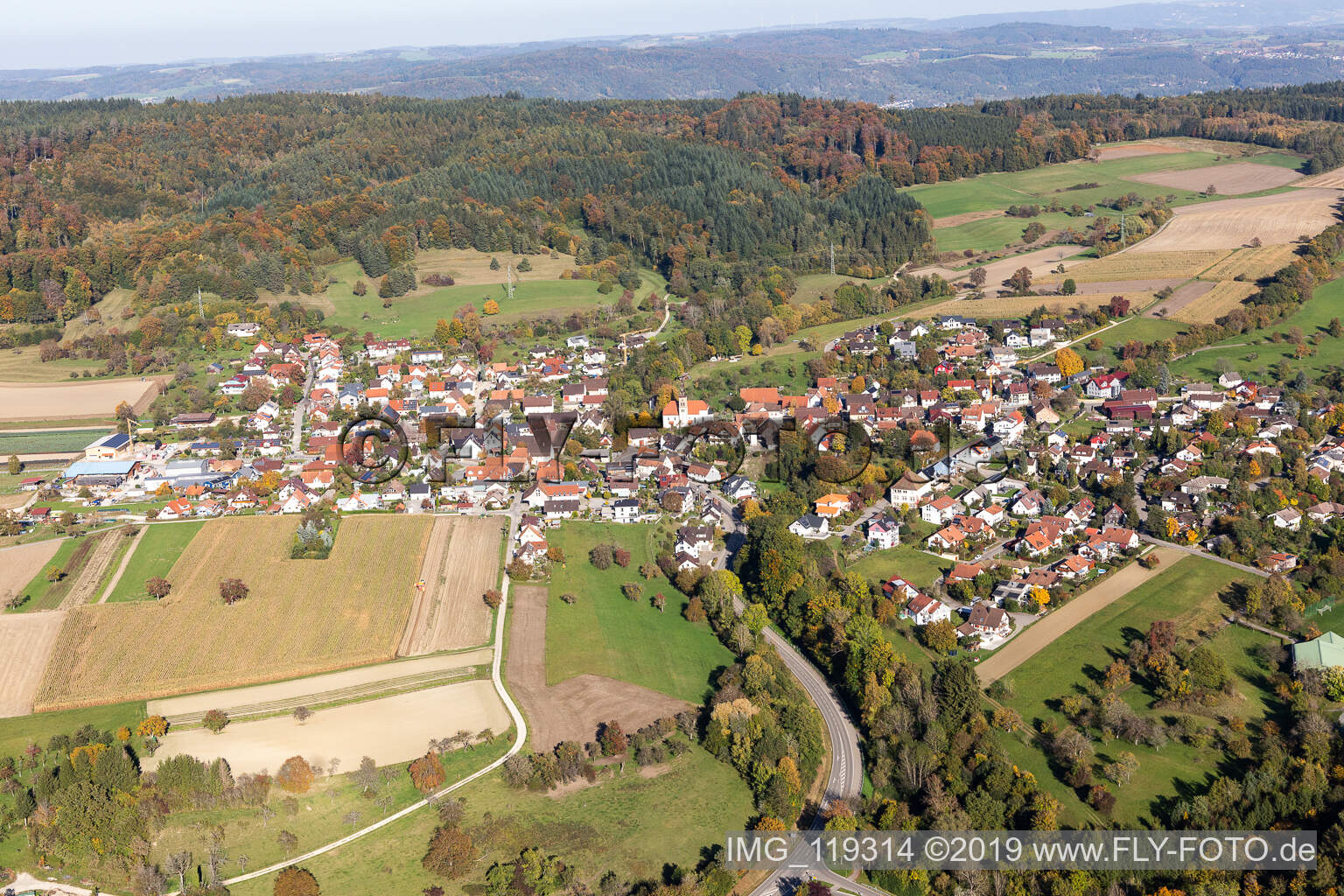Ortsansicht der Straßen und Häuser der Wohngebiete in Liggeringen in Radolfzell am Bodensee im Bundesland Baden-Württemberg, Deutschland