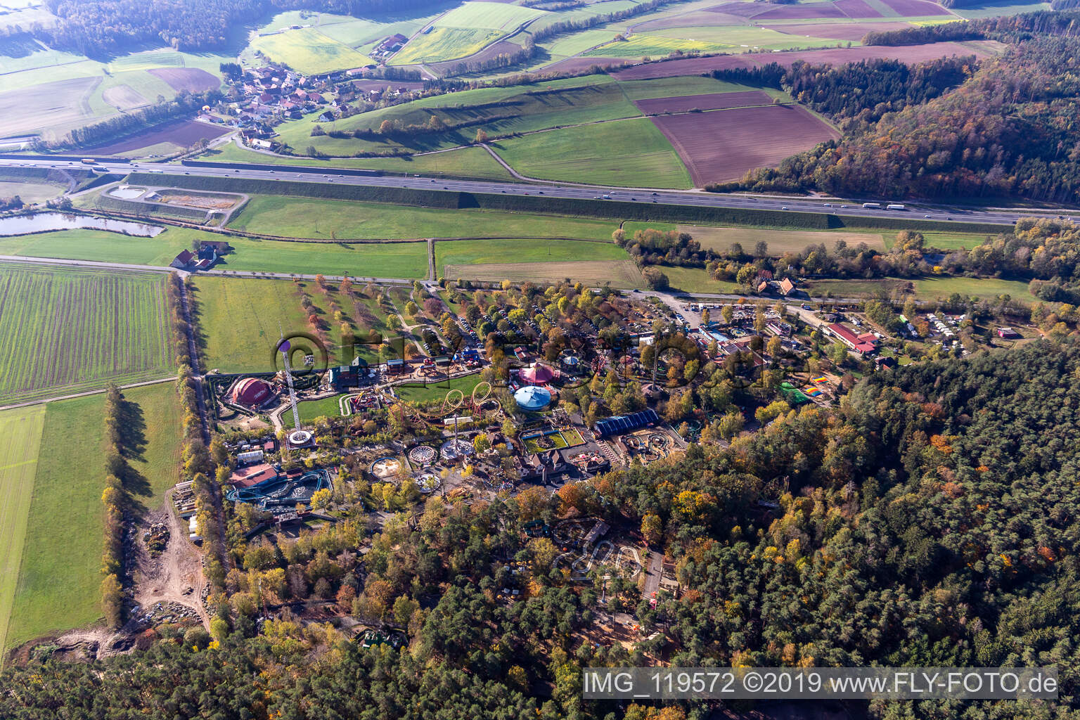 Luftbild von Freizeitland Geiselwind im Bundesland Bayern, Deutschland