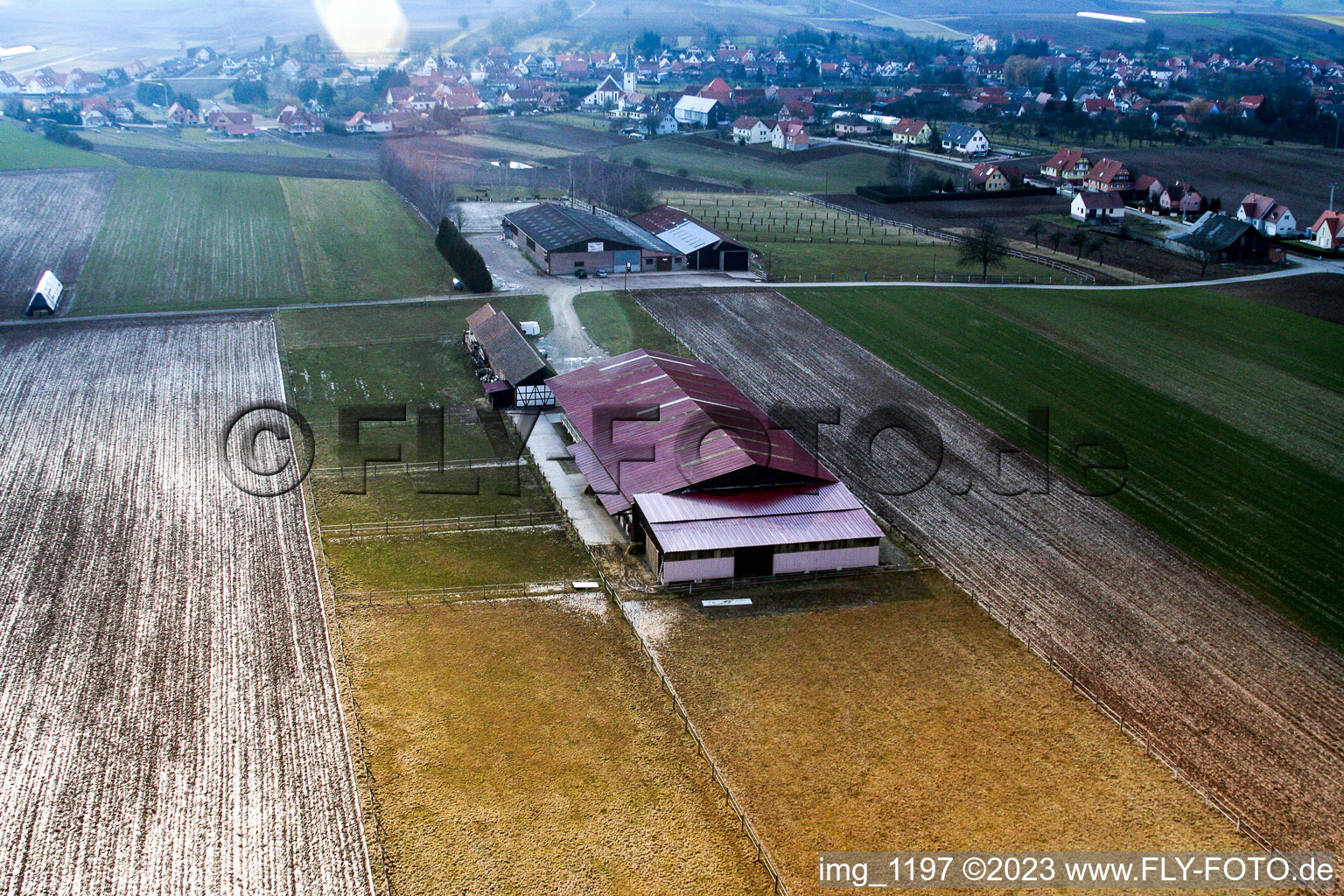 Luftaufnahme von Seebach, Ranch im Bundesland Bas-Rhin, Frankreich