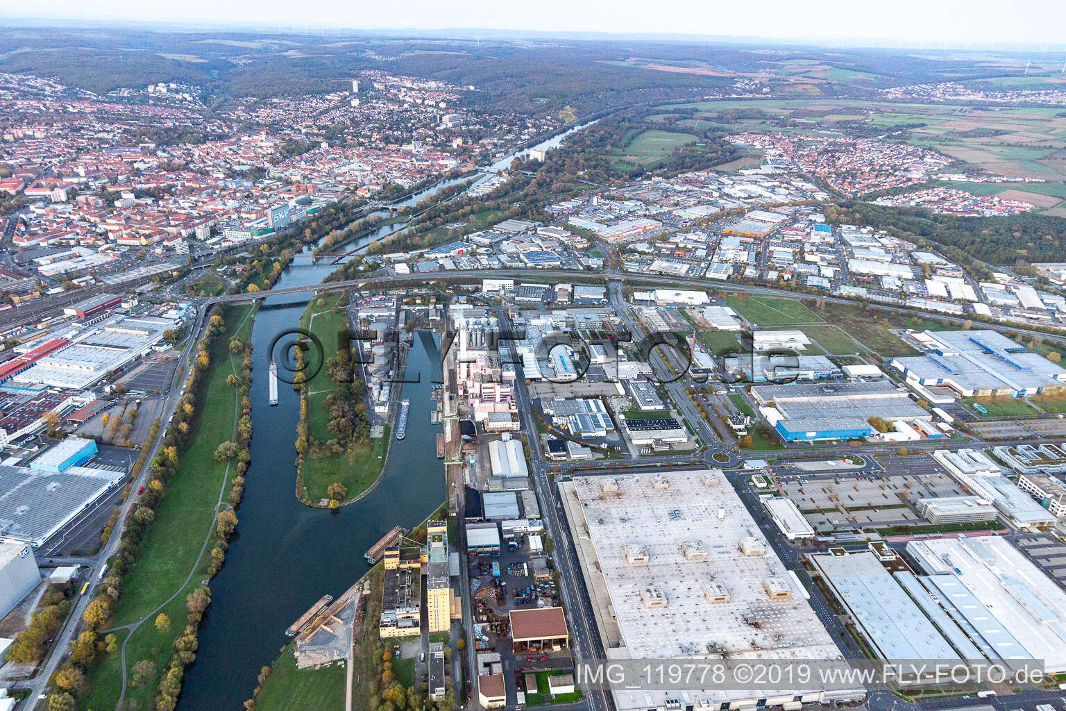 Hafen in Schweinfurt im Bundesland Bayern, Deutschland von oben