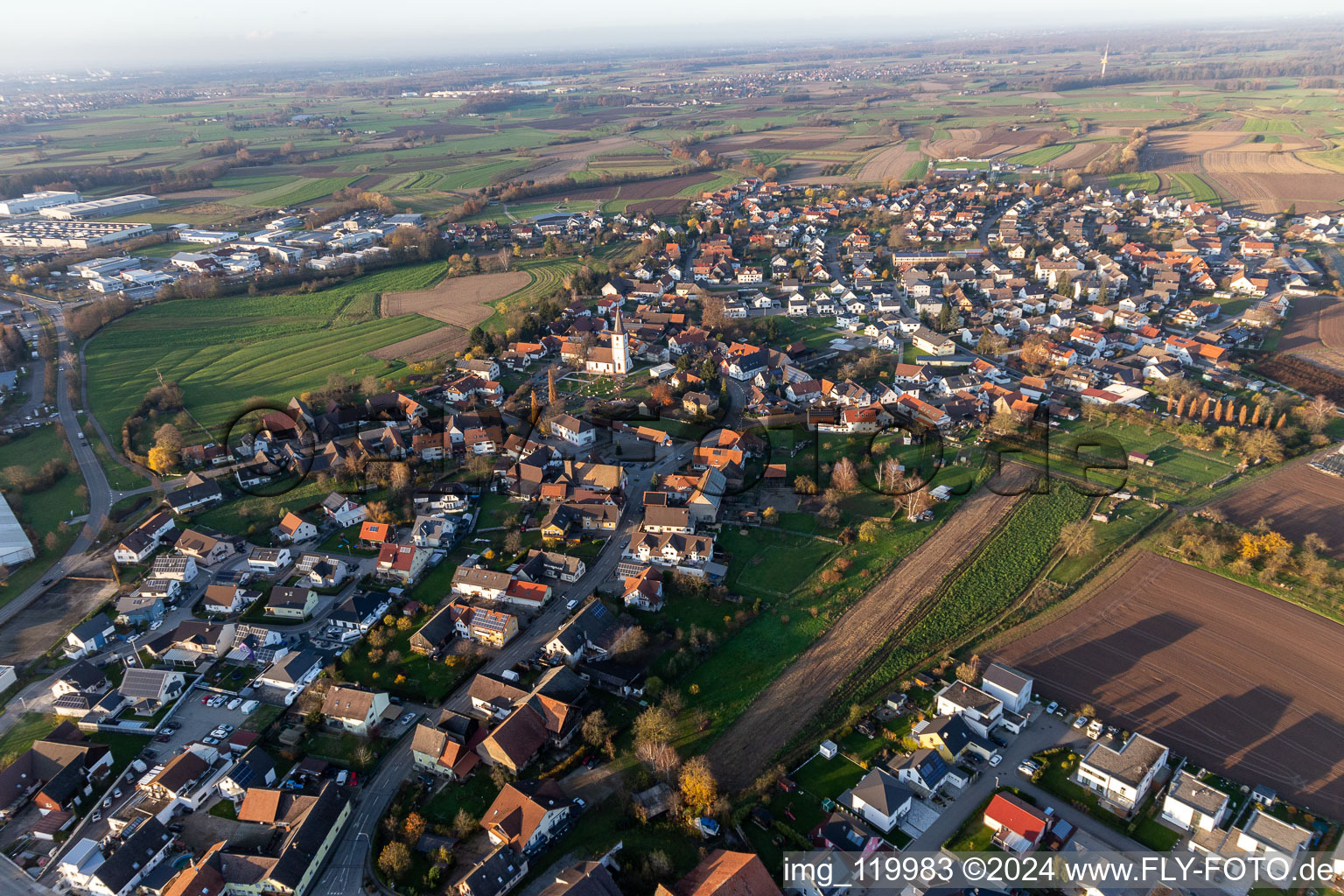 Luftbild von Ortsteil Sand in Willstätt im Bundesland Baden-Württemberg, Deutschland