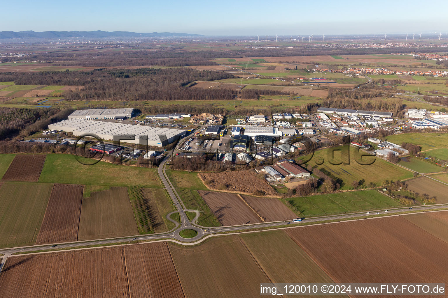 Luftbild von Gewerbegebiet Horst im Ortsteil Minderslachen in Kandel im Bundesland Rheinland-Pfalz, Deutschland