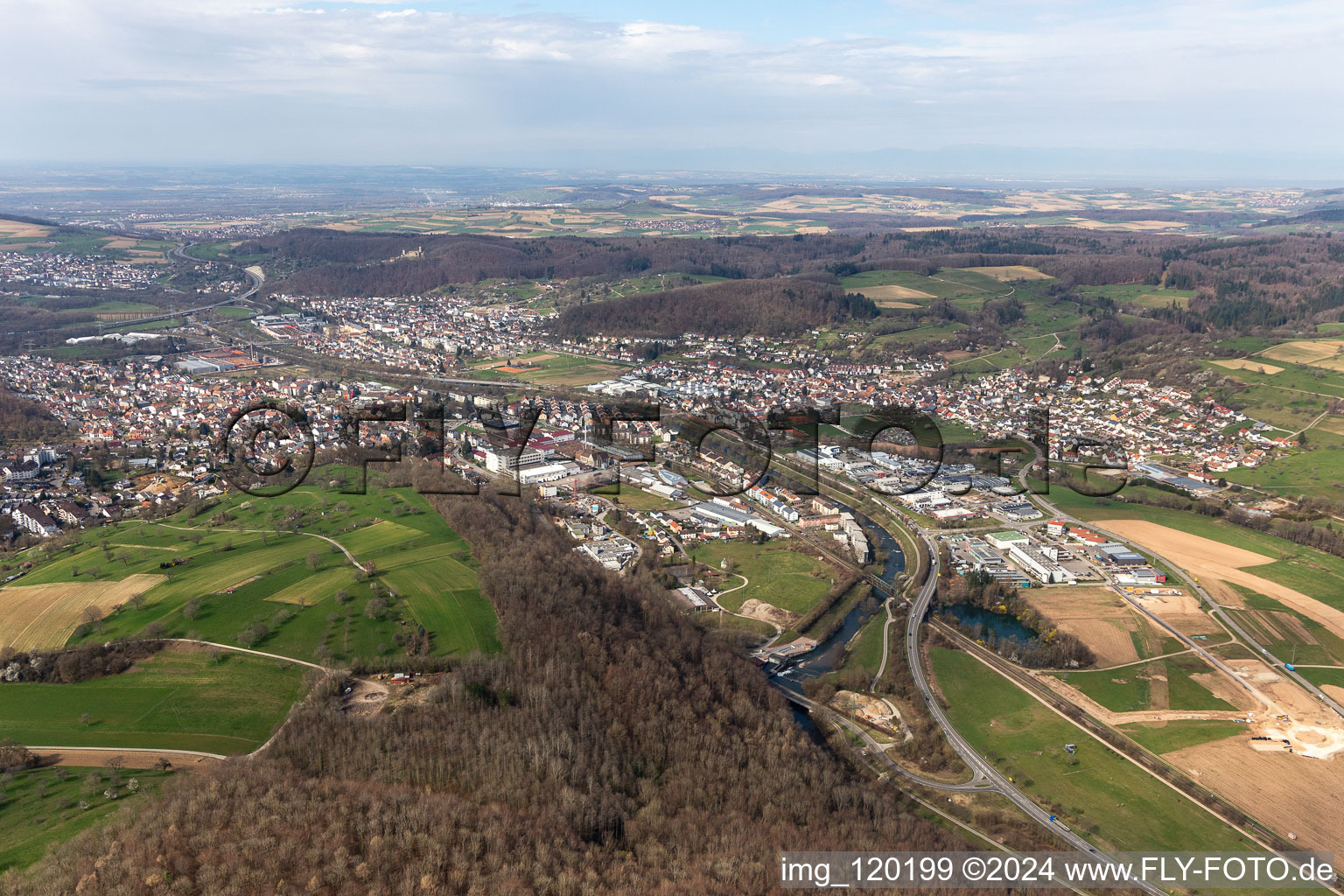 Ortsteile Brombach, Haagen und Hauingen im Wiese Tal in Lörrach im Bundesland Baden-Württemberg, Deutschland