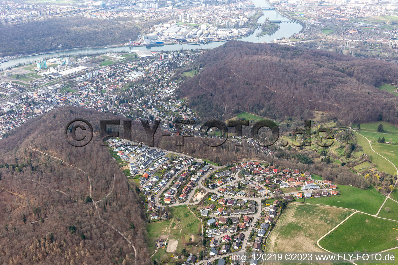 Luftbild von Ortsteil Grenzach in Grenzach-Wyhlen im Bundesland Baden-Württemberg, Deutschland