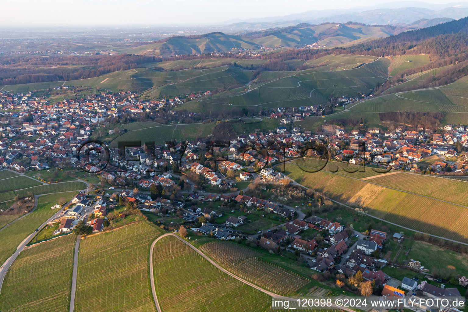 Dorf - Ansicht am Rande von Weinbergen und Winzer- Gütern in Fessenbach im Ortsteil Zell in Offenburg im Bundesland Baden-Württemberg, Deutschland