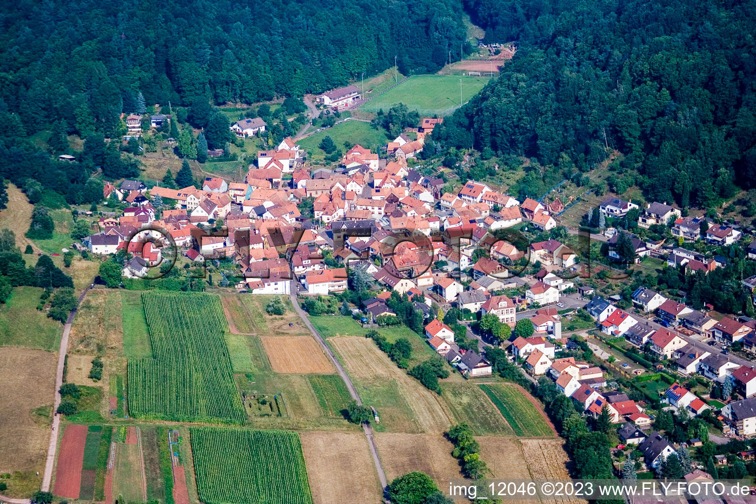 Ortsteil Gräfenhausen in Annweiler am Trifels im Bundesland Rheinland-Pfalz, Deutschland vom Flugzeug aus