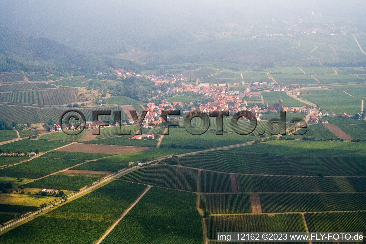 Burrweiler im Bundesland Rheinland-Pfalz, Deutschland aus der Drohnenperspektive