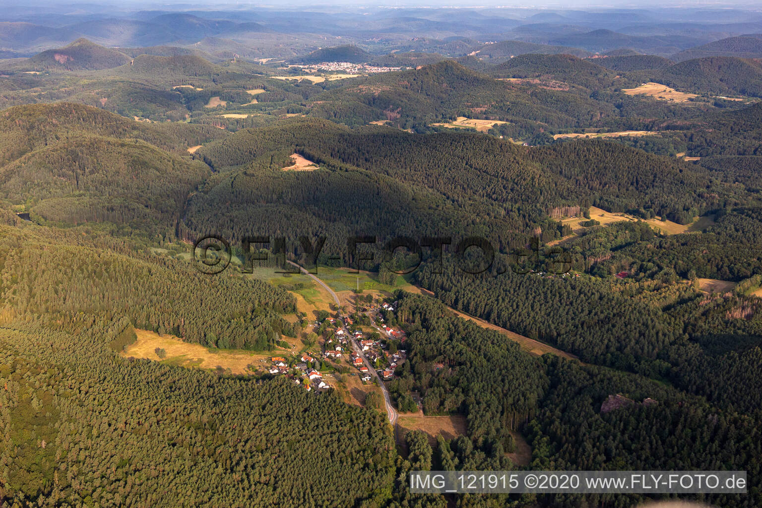 Erlenbach bei Dahn im Bundesland Rheinland-Pfalz, Deutschland aus der Luft betrachtet