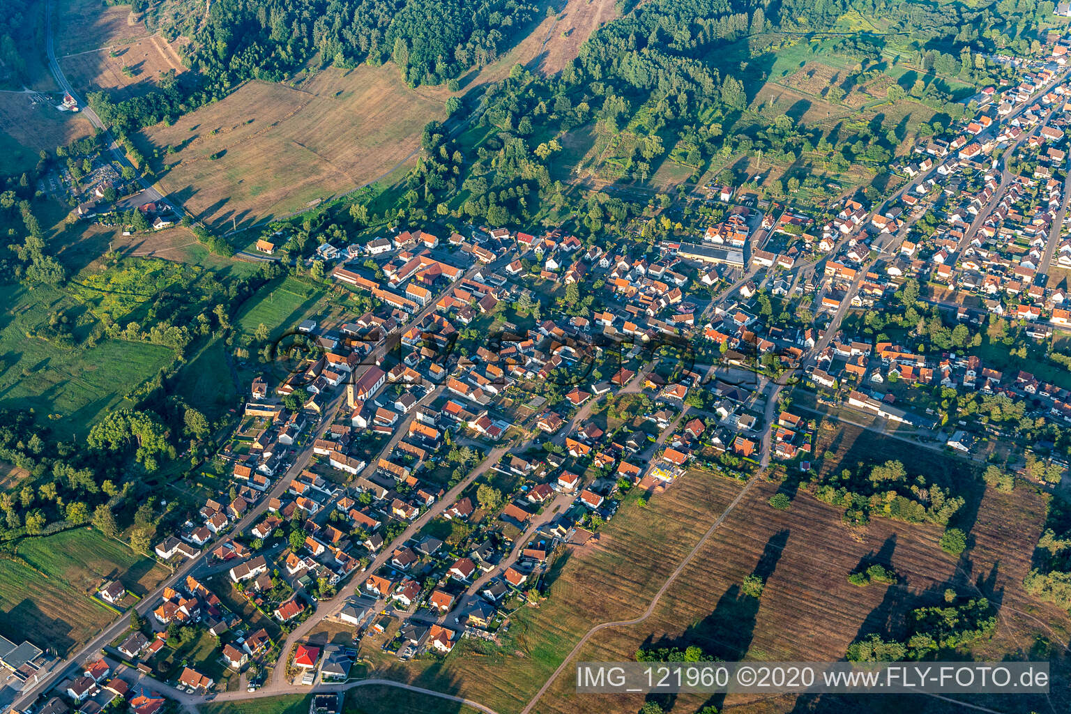 Fischbach bei Dahn im Bundesland Rheinland-Pfalz, Deutschland aus der Luft betrachtet