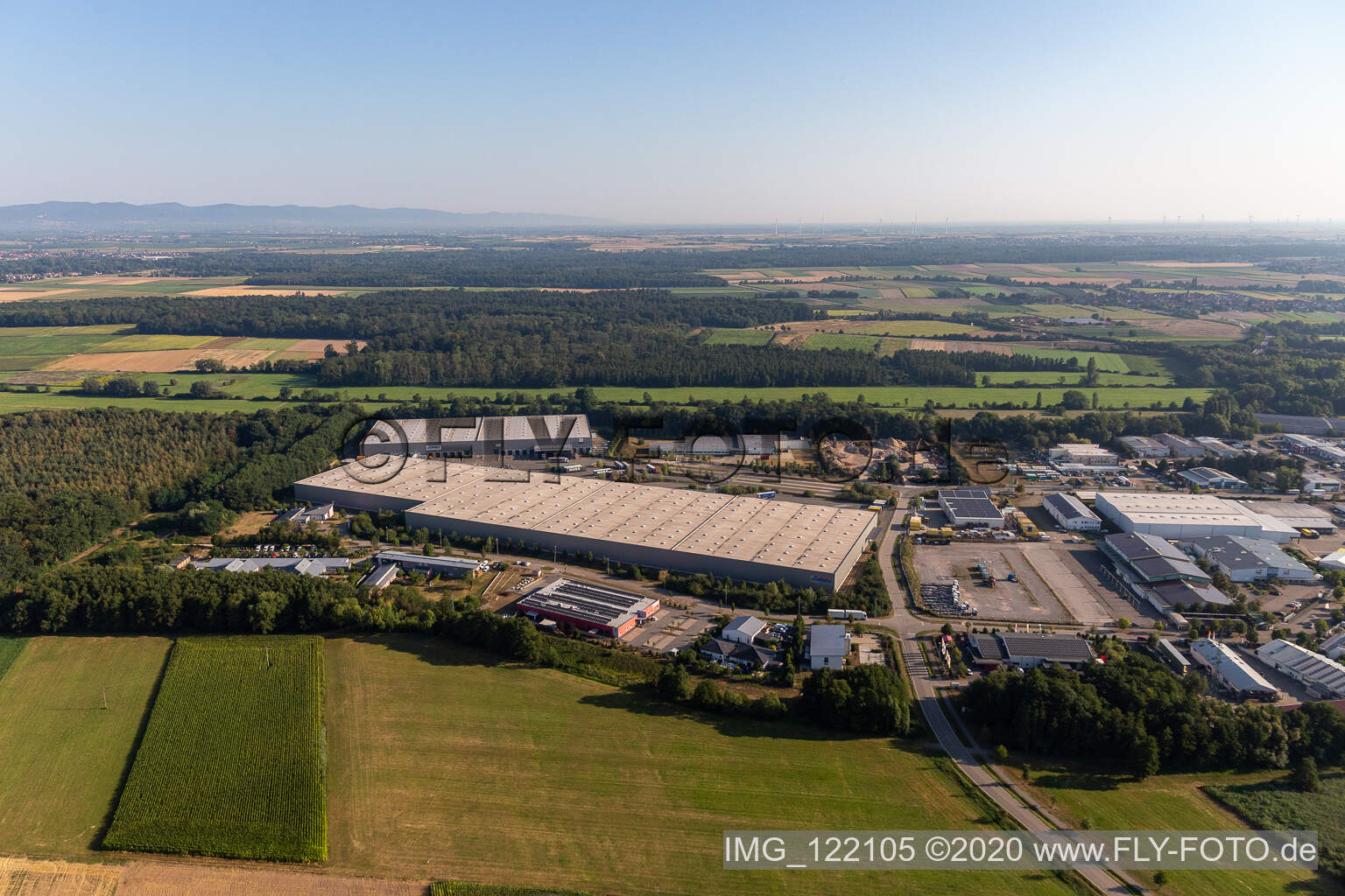 Luftaufnahme von Gewerbegebiet Horst im Ortsteil Minderslachen in Kandel im Bundesland Rheinland-Pfalz, Deutschland