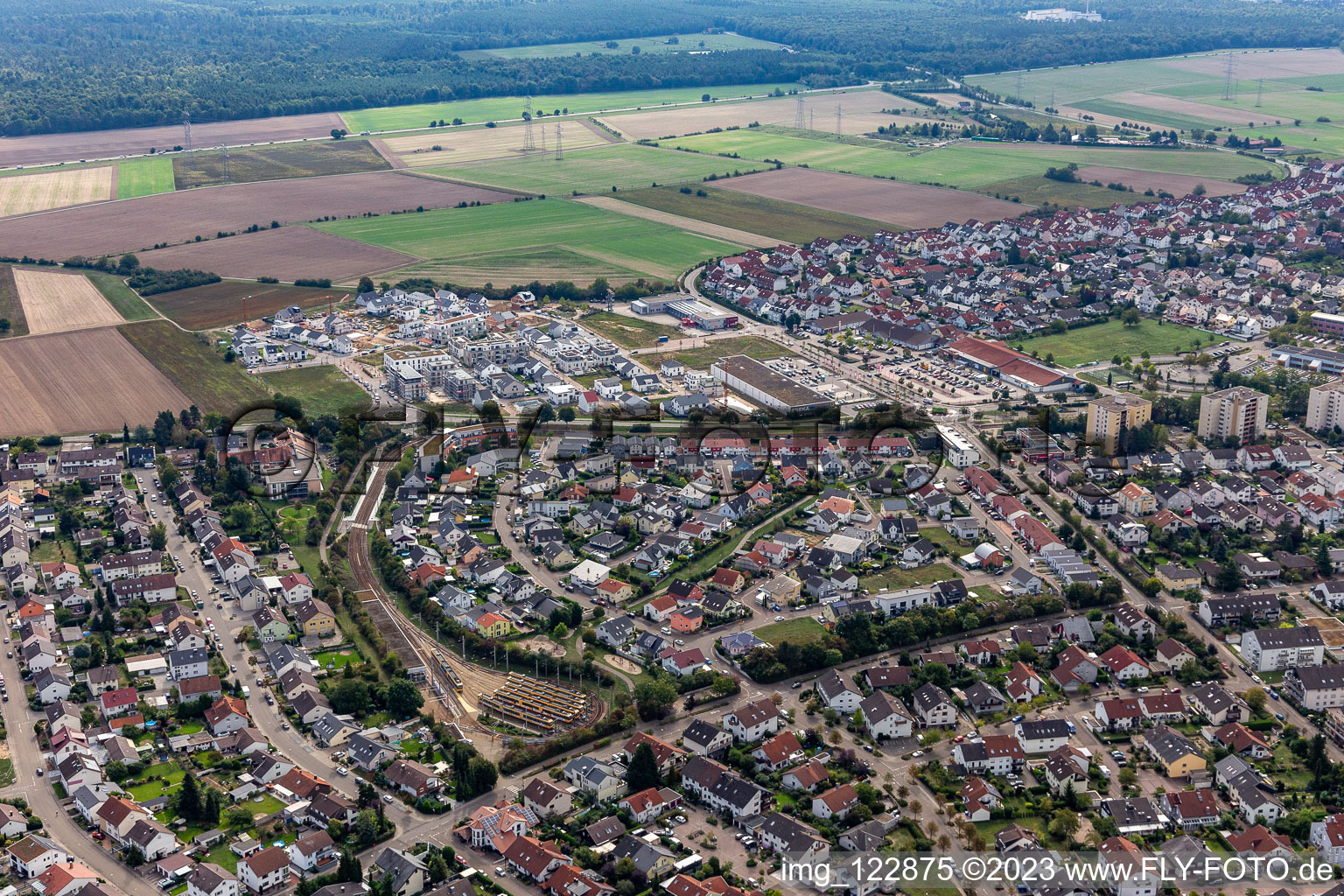 Hochstetten, Quartier 2020 Entwicklungsgebiet Biegen-Durlacher Weg in Linkenheim-Hochstetten im Bundesland Baden-Württemberg, Deutschland von oben
