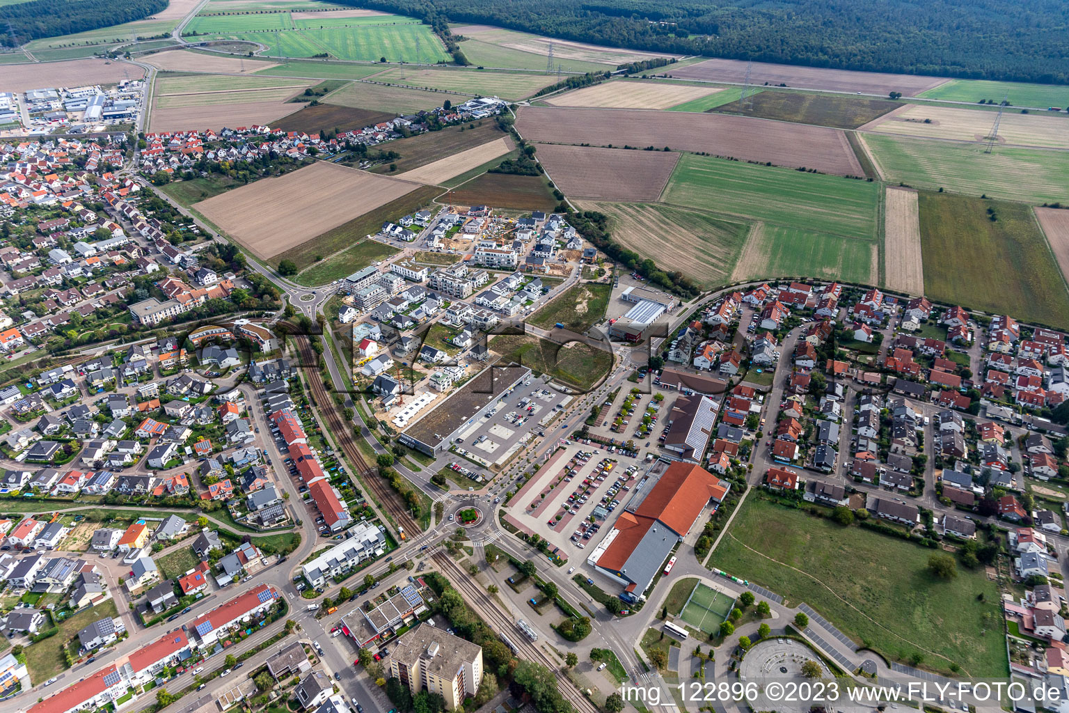 Hochstetten, Quartier 2020 Entwicklungsgebiet Biegen-Durlacher Weg im Ortsteil Linkenheim in Linkenheim-Hochstetten im Bundesland Baden-Württemberg, Deutschland