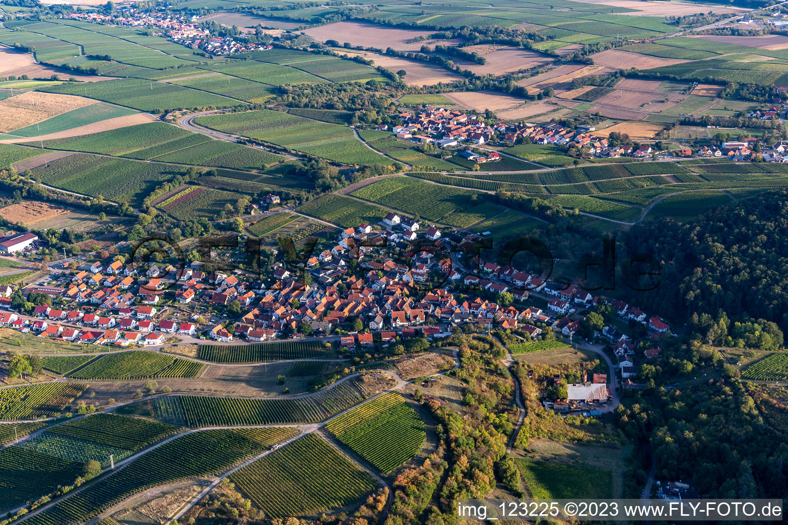 Ortsteil Gleishorbach in Gleiszellen-Gleishorbach im Bundesland Rheinland-Pfalz, Deutschland aus der Drohnenperspektive
