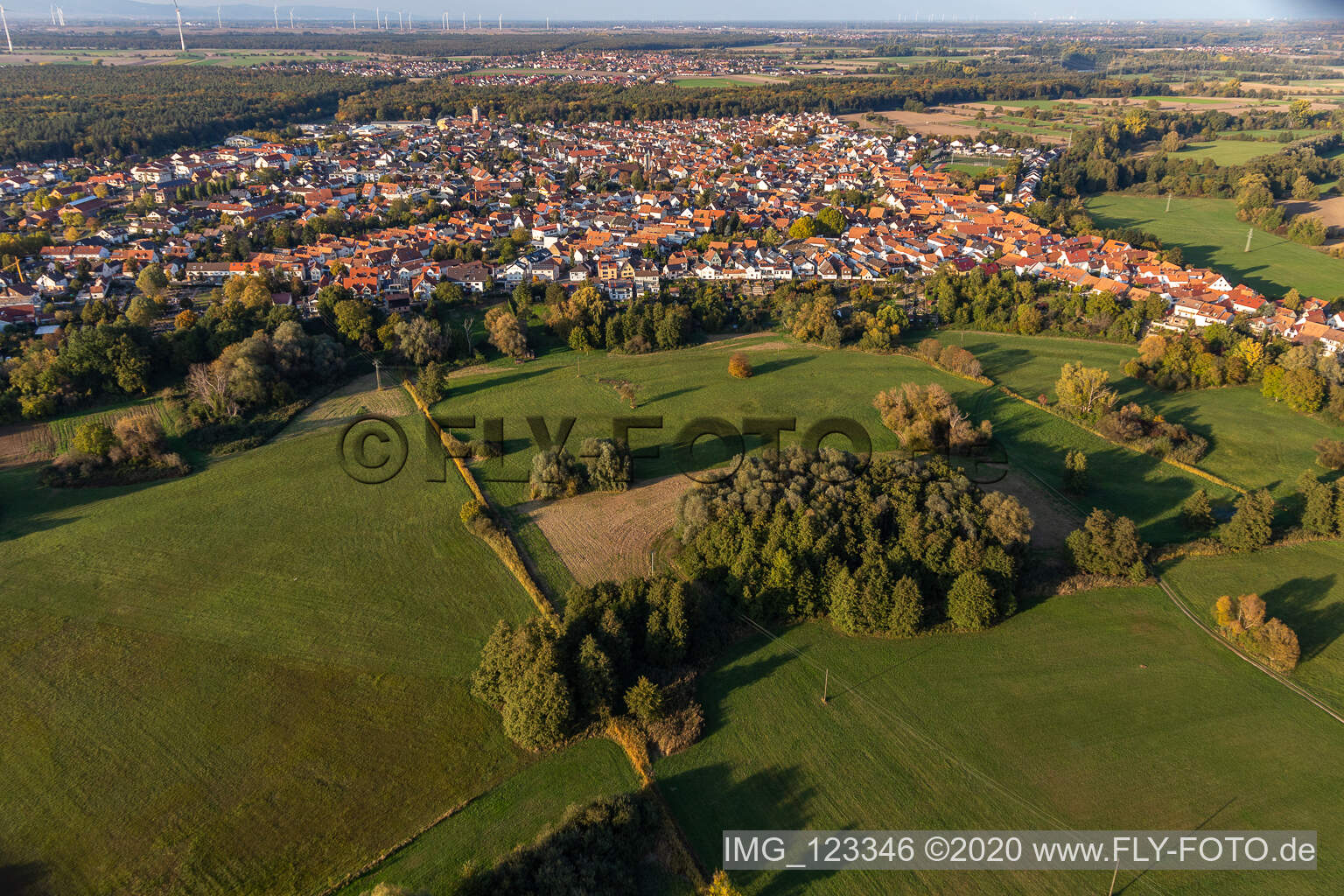 Luftbild von Park an der Ziegelbergstraße in Jockgrim im Bundesland Rheinland-Pfalz, Deutschland