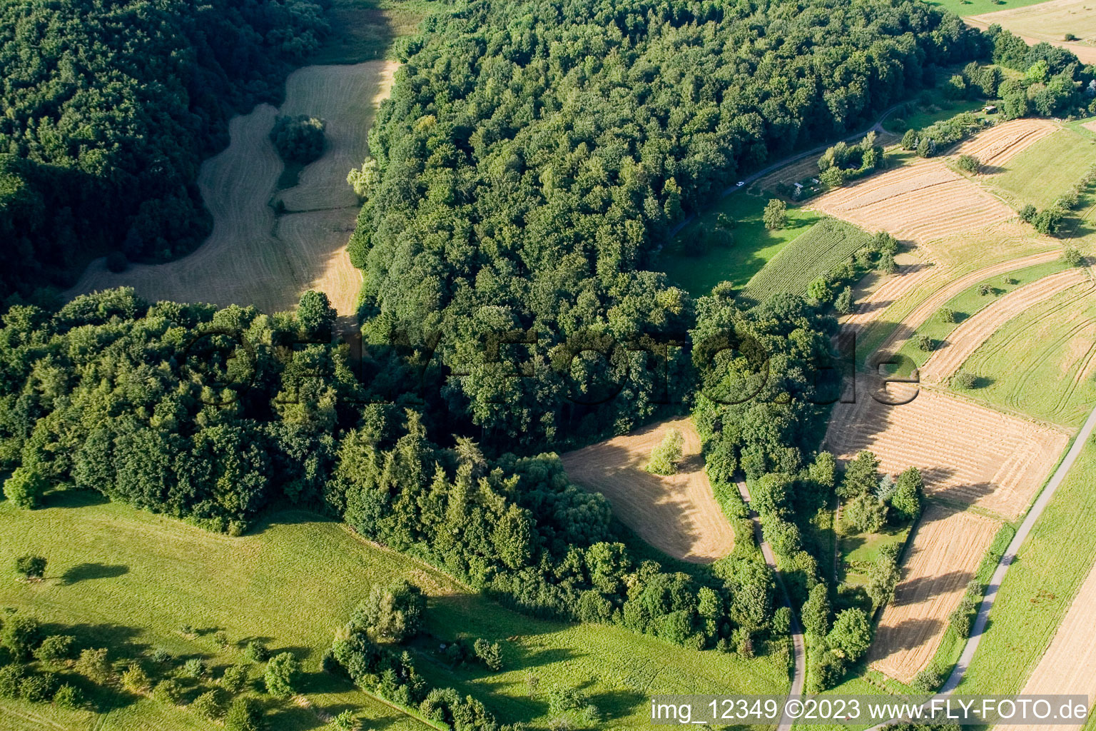 Naturschutzgebiet Kettelbachtal in Gräfenhausen im Bundesland Baden-Württemberg, Deutschland vom Flugzeug aus