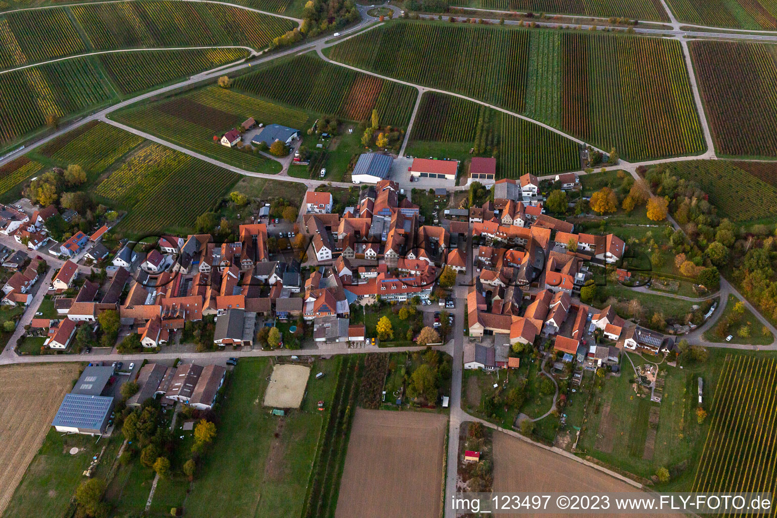 Ortsteil Oberhofen in Pleisweiler-Oberhofen im Bundesland Rheinland-Pfalz, Deutschland aus der Luft