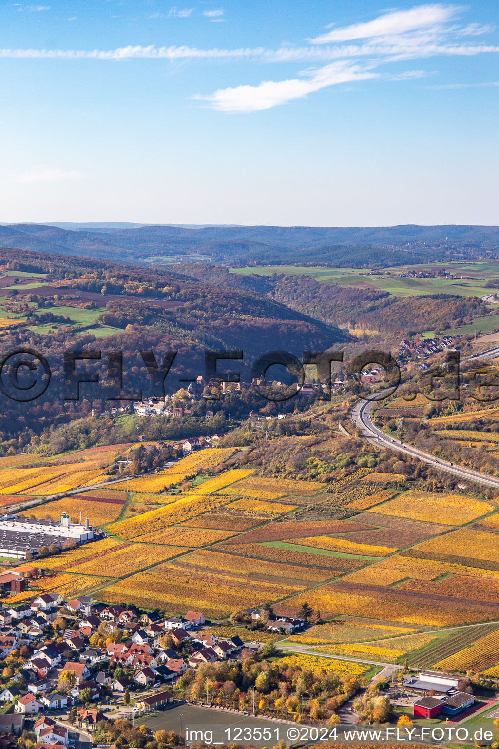 Herbstliche verfärbte Weinberge zwischen Sausenheim und Neuleiningen im Bundesland Rheinland-Pfalz, Deutschland