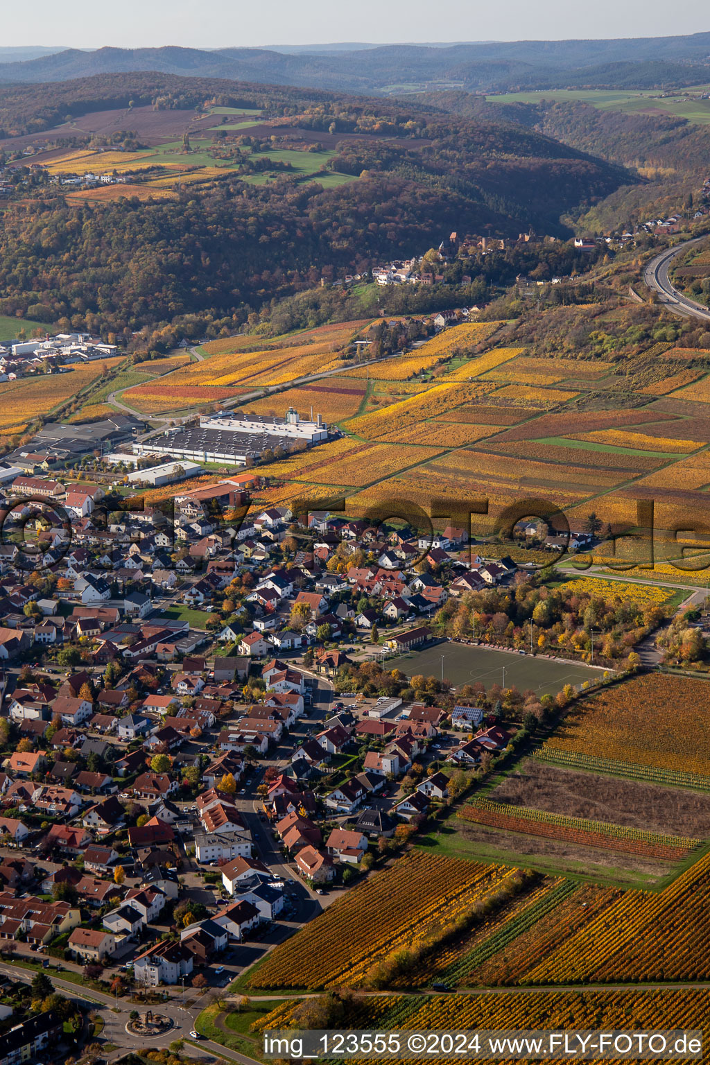 Luftbild von Ortsteil Sausenheim in Grünstadt im Bundesland Rheinland-Pfalz, Deutschland