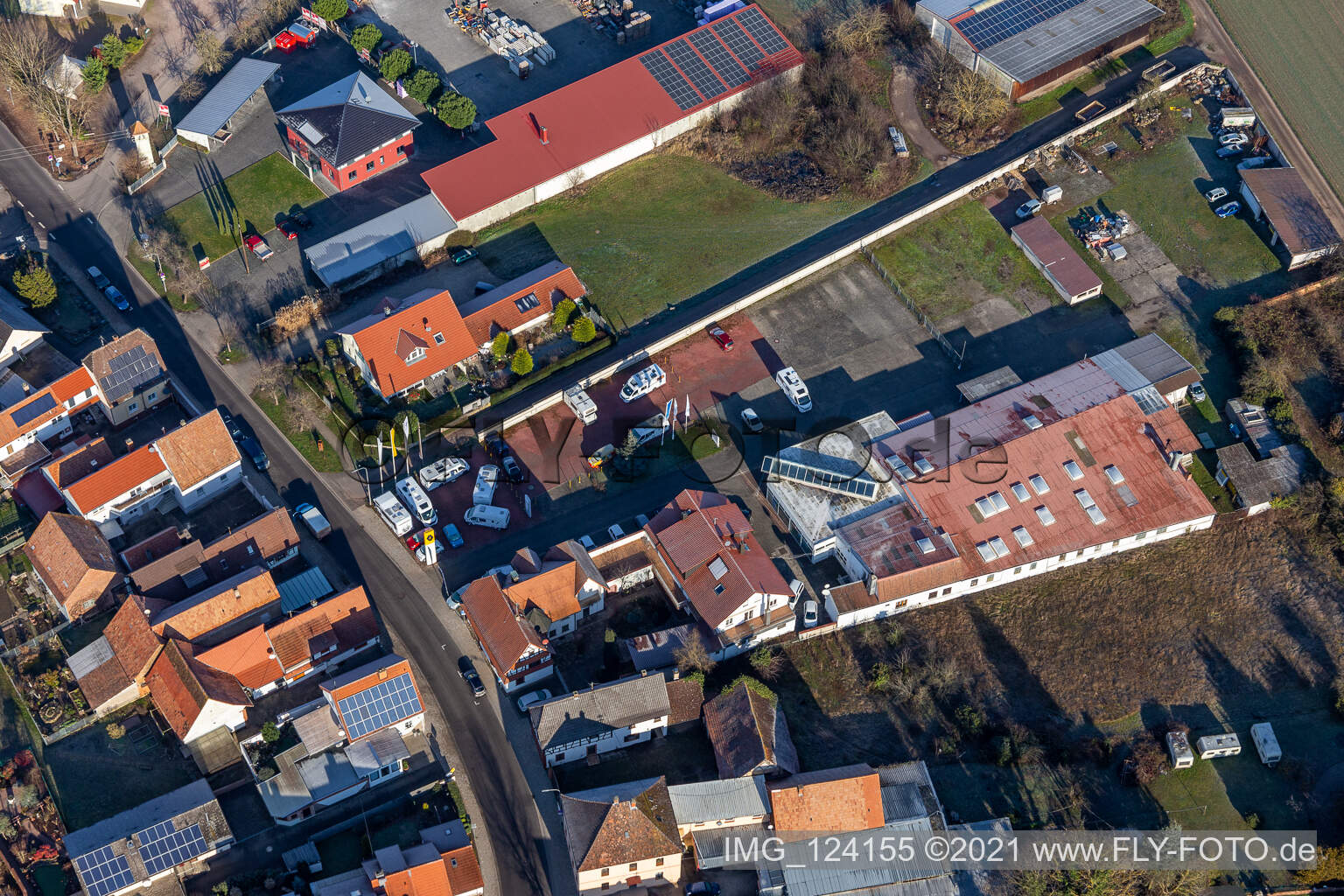 Luftbild von Autohaus Frey in Minfeld im Bundesland Rheinland-Pfalz, Deutschland