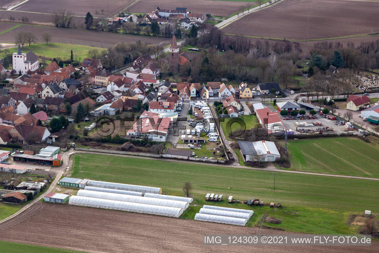 Luftaufnahme von Autohaus Frey in Minfeld im Bundesland Rheinland-Pfalz, Deutschland