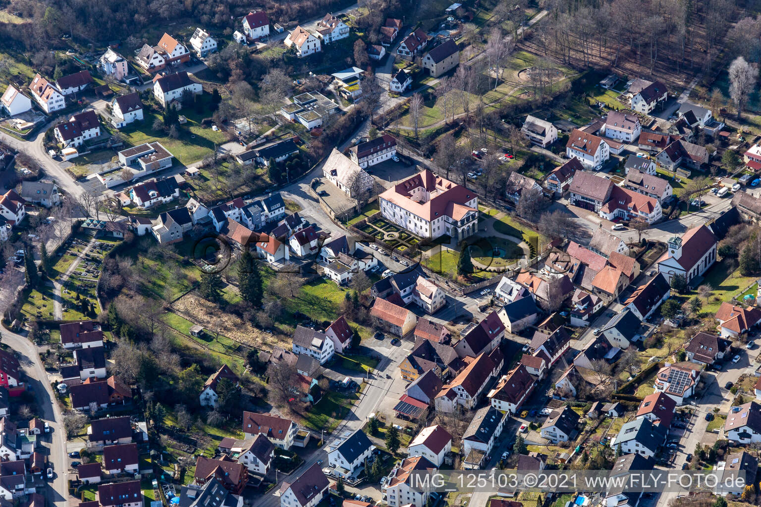 Luftbild von Schloß Dätzingen im Bundesland Baden-Württemberg, Deutschland