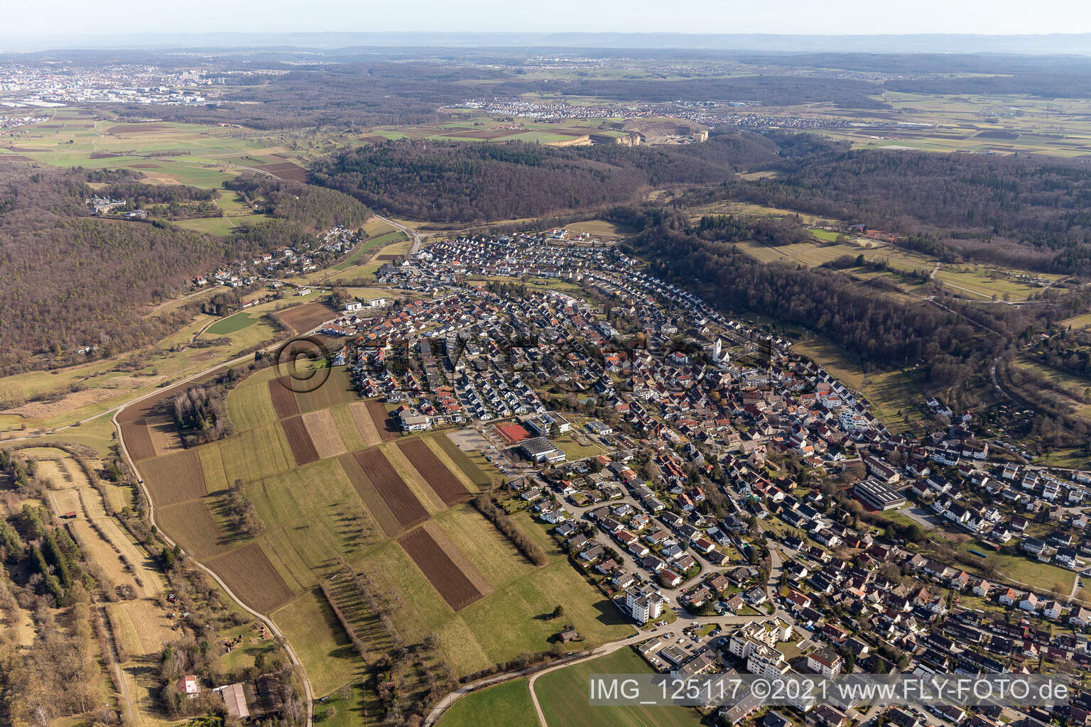 Drohnenbild von Aidlingen im Bundesland Baden-Württemberg, Deutschland