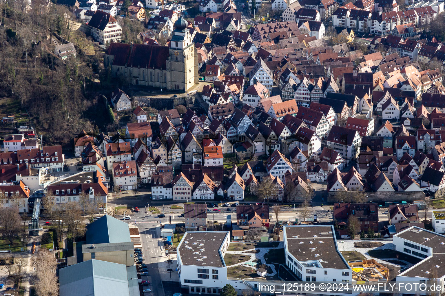 Historische Altstadt von Westen in Herrenberg im Bundesland Baden-Württemberg, Deutschland