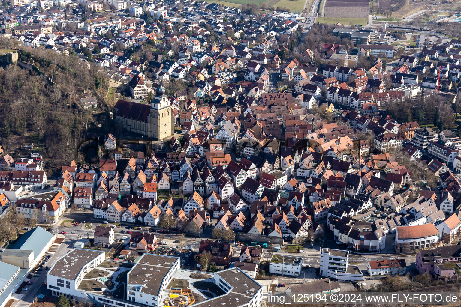 Historische Altstadt aus Norden in Herrenberg im Bundesland Baden-Württemberg, Deutschland