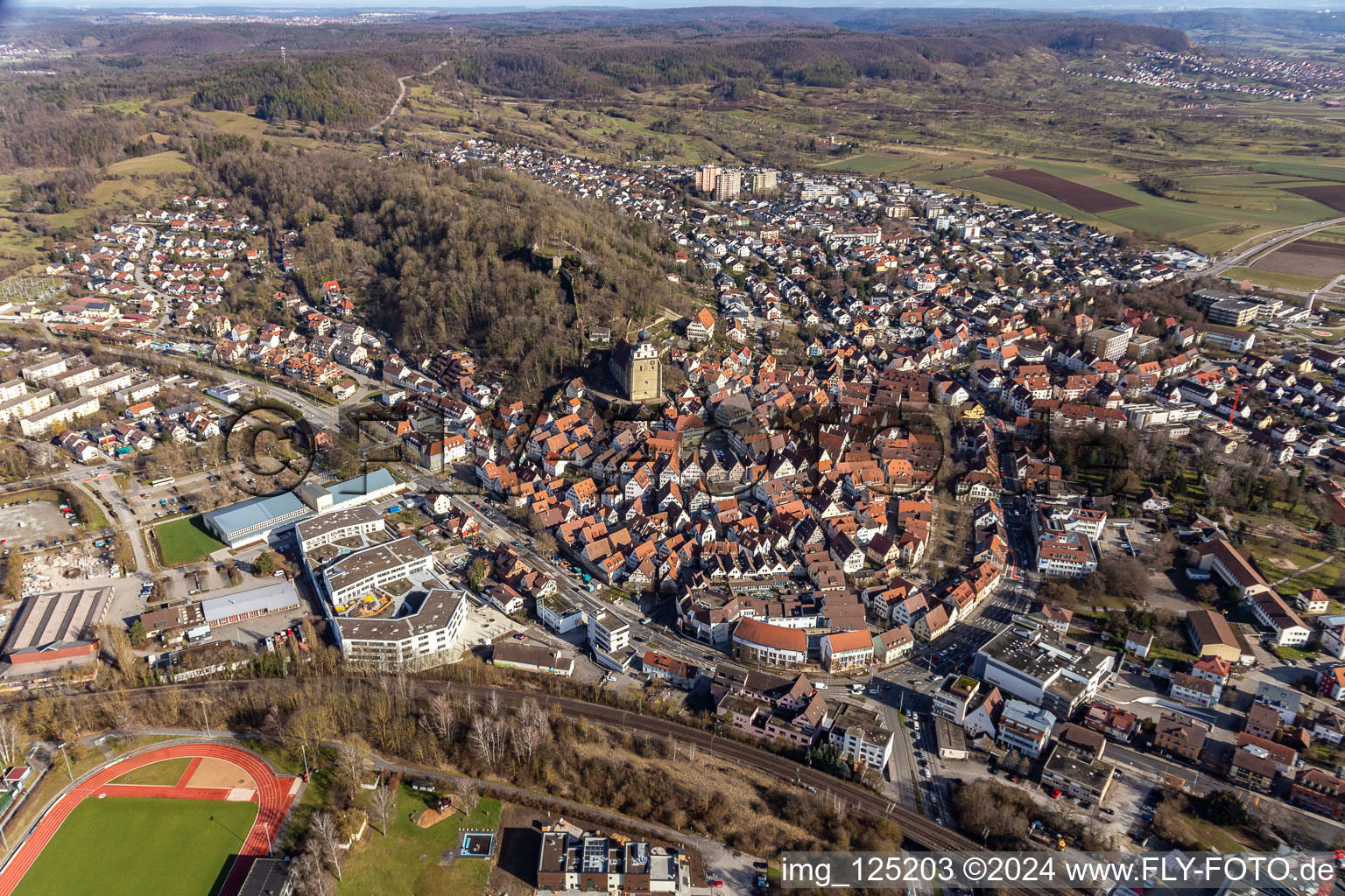 Luftbild von Historische Altstadt von Westen in Herrenberg im Bundesland Baden-Württemberg, Deutschland